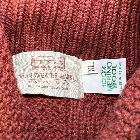 Aran Shawl Collar Sweater One Button Fisherman chunky knit brown size XL - Picture 5 of 7